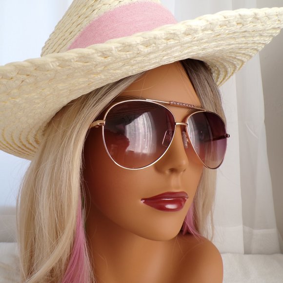 Swarovski 60MM Crystal Embellished Brow Bar Aviator Shades, Violet Unique SK0308